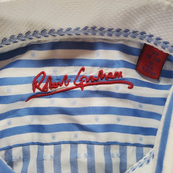 Robert Graham Dress Shirt Men Medium 15.5 / 39 Blue Striped Tailored Fit Vintage - Picture 2 of 16